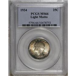 1934 25C Light Motto MS66 PCGS. Olive, russet, and vio 