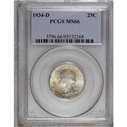 1934-D 25C Medium Motto MS66 PCGS. Reddish-orange pati 