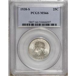 1938-S 25C MS66 PCGS. Tan-tinged silver-gray toning co 