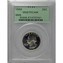 1966 25C SMS MS67 Deep Cameo PCGS. Warm champagne-rose 