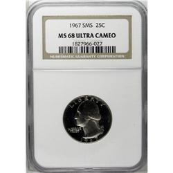 1967 25C SMS MS68 Ultra Cameo NGC. Sharply struck with 