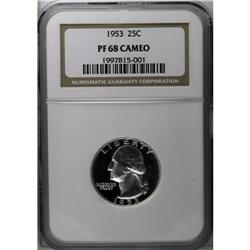 1953 25C PR68 Cameo NGC. A frosty and essentially unto 