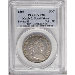 1806 50C Knobbed 6, Large Stars VF30 PCGS. O-105, R.2. 