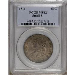 1811 50C Small 8 MS62 PCGS. O-108a, R.2. A lustrous go 