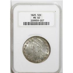 1825 50C MS62 NGC. O-111, R.3. Heavy repunching on the 