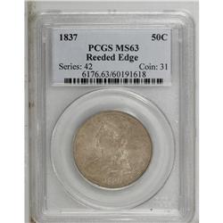 1837 50C MS63 PCGS. Lilac and gray toning over luster 