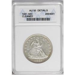1851 50C --Cleaned--ANACS. AU50 Details. A lightly worn 