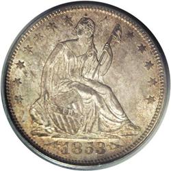 1853 50C Arrows and Rays MS64 PCGS. The arrows and ray 