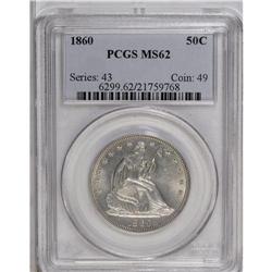 1860 50C MS62 PCGS. The boldly defined design elements 