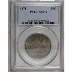1871 50C MS63 PCGS. Select and lustrous with heavy azu 