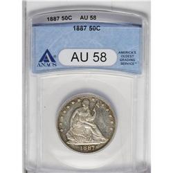 1887 50C AU58 ANACS. The orange-gold and slate-gray su 