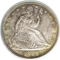 1889 50C MS65 PCGS. Sky-blue and golden-brown blanket 