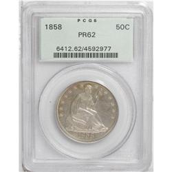 1858 50C PR62 PCGS. The reflective fields are covered 