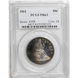 1861 50C PR63 PCGS. The left side of the obverse has c 
