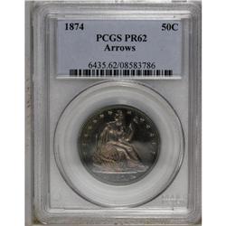 1874 50C Arrows PR62 PCGS. Aqua-blue and mauve hues en 