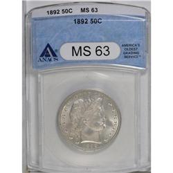 1892 50C MS63 ANACS. Select and nicely struck with cre 
