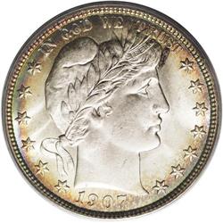 1907 50C MS65 PCGS. Exceptionally attractive multicolo 