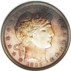 1895 50C PR68 NGC. The cachet of the 1895 date carries 