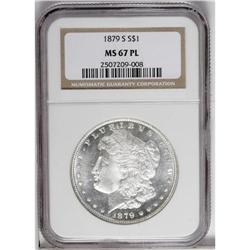 1879-S S$1 MS67 Prooflike NGC. Heavy frost is noted on 