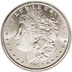 1880-CC S$1 MS66 NGC. VAM-6. 8/7 Low, CC Dots. The fir 