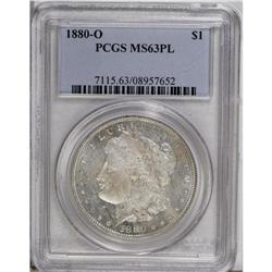 1880-O S$1 MS63 Prooflike PCGS. A flashy piece whose l 