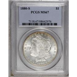 1880-S S$1 MS67 PCGS. A sparkling Superb Gem that spor 