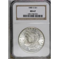 1880-S S$1 MS67 NGC. Medium S. An assertively struck S 