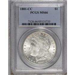 1881-CC S$1 MS66 PCGS. This boldly struck piece is bri 