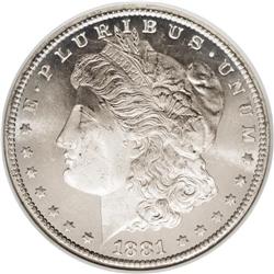 1881-CC S$1 MS65 Deep Mirror Prooflike NGC. The pristi 