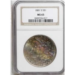 1881-S S$1 MS65 NGC. The untoned reverse contrasts wit 