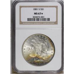 1881-S S$1 MS67 S NGC. Lemon, plum, power-blue, and a 