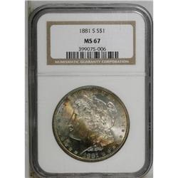 1881-S S$1 MS67 NGC. The reverse is mostly brilliant, 