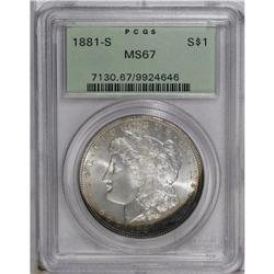 1881-S S$1 MS67 PCGS. Arcs of dusky olive-green, gold, 