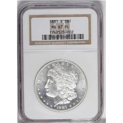 1881-S S$1 MS67 Prooflike NGC. A moderately reflective 