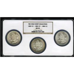 Set of Three Carson City Morgan Dollars MS65 NGC. Three 