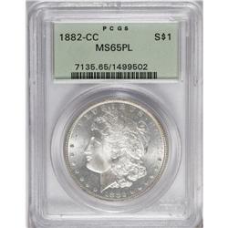 1882-CC S$1 MS65 Prooflike PCGS. Small areas of golden 