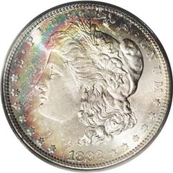 1882-S S$1 MS66 PCGS. A vivid arc of rainbow iridescen 