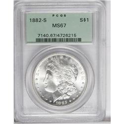 1882-S S$1 MS67 PCGS. This razor-sharp Superb Gem has 