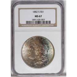 1882-S S$1 MS67 NGC. Highly lustrous surfaces are cons 