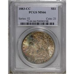 1883-CC S$1 MS66 PCGS. Variegated tobacco-brown, ruby, 
