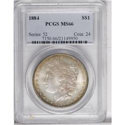 1884 S$1 MS66 PCGS. Dusky dove-gray and orange toning 