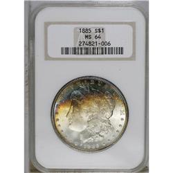 1885 S$1 MS64 NGC. The upper left obverse has colorful 