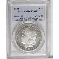 1885 S$1 MS65 Deep Mirror Prooflike PCGS. Gold and rus 