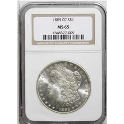 1885-CC S$1 MS65 NGC. A frosty Carson City Gem that ha 