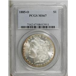 1885-O S$1 MS67 PCGS. Creamy, virtually unmarked surfa 