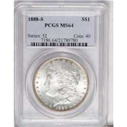 1888-S S$1 MS64 PCGS. Nearly colorless devices accente 