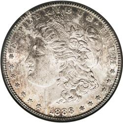 1888-S S$1 MS65 NGC. Deep autumn-brown centers are bor 