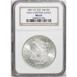 1891-CC S$1 MS63 NGC. VAM-3. A Top 100 Variety. The so 