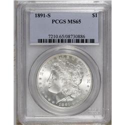 1891-S S$1 MS65 PCGS. A frosty example, essentially un 