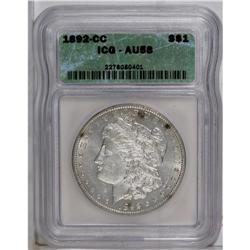 1892-CC S$1 AU58 ICG. This better date Carson City dol 